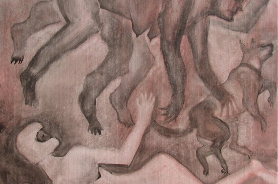 Contemporary painting. Mixed technique on canvas "Atrapat" en la historia 53,5x65